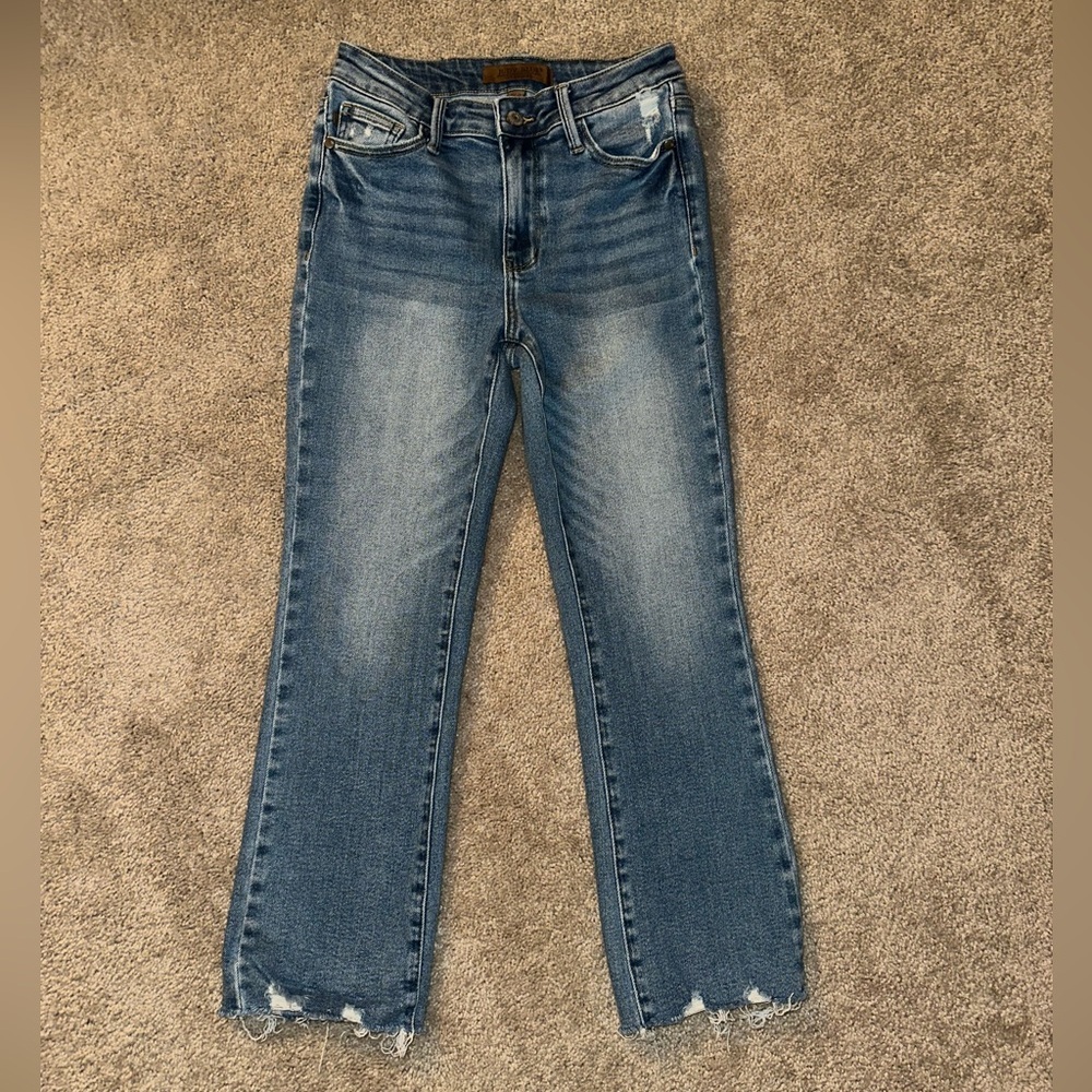 Judy Blue Distressed Straight Leg Jeans - Medium Blue